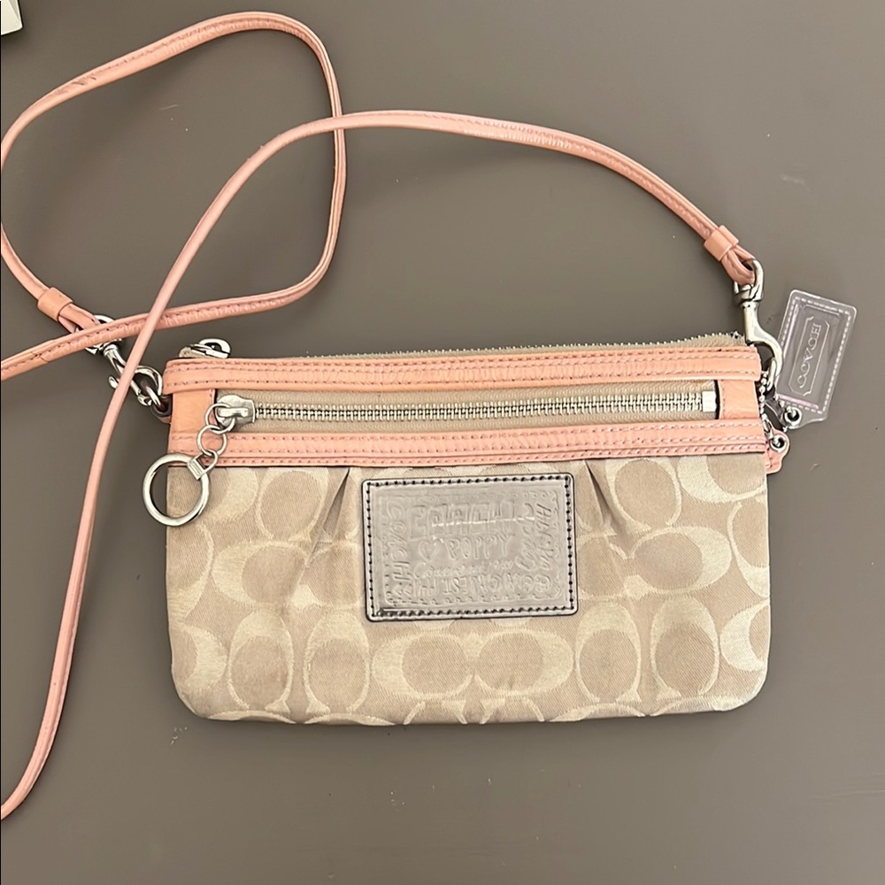 Coach Poppy Blush and Beige Crossbody Bag with Signature Monogram